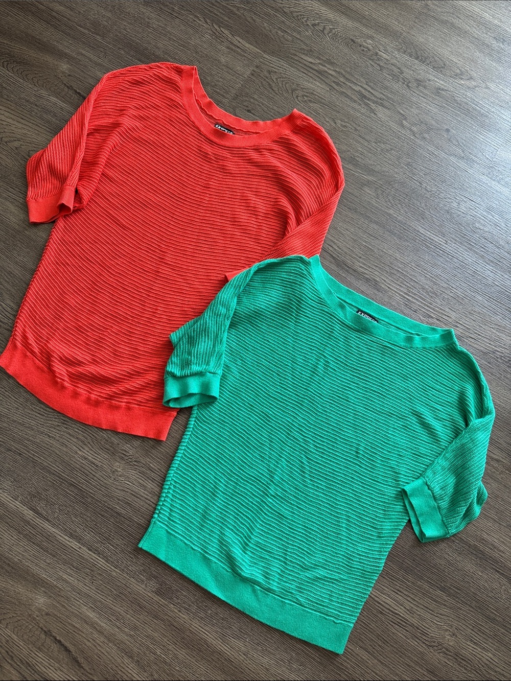 Express Open Knit Sweater Bundle | Emerald Green & Bright Orange | Size Small